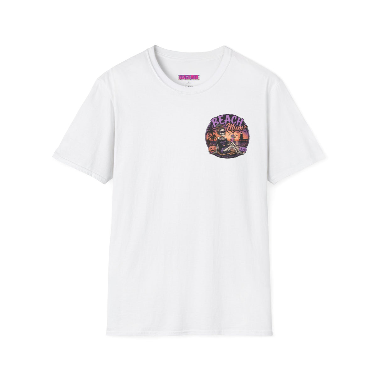 Halloween Beach Mum T-Shirt — Spooky Sunset Bonfire Coastal Mom Tee