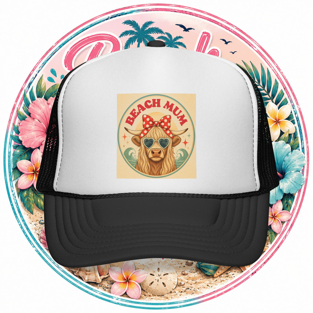 Beach Mum Trucker Cap – Retro Dog Sunglasses Summer Hat