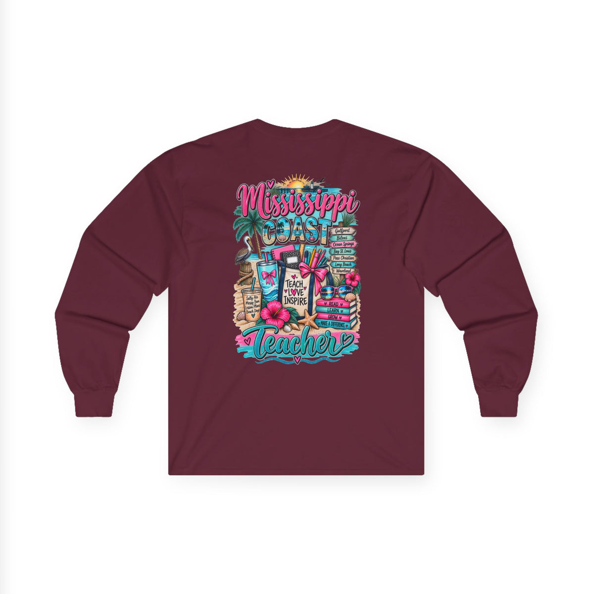 Mississippi Proud Teacher Long Sleeve Tee — Beachy Gulf Coast Teacher Shirt