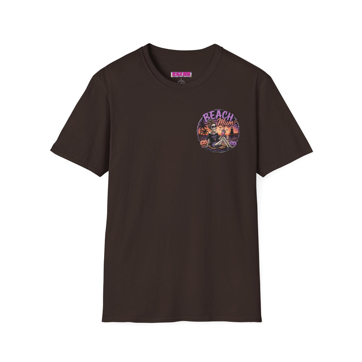 Halloween Beach Mum T-Shirt — Spooky Sunset Bonfire Coastal Mom Tee