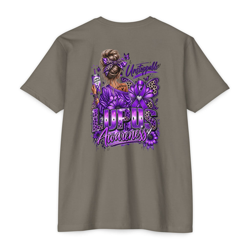 Lupus Awareness T-Shirt — Unstoppable Woman Purple Ribbon Tee