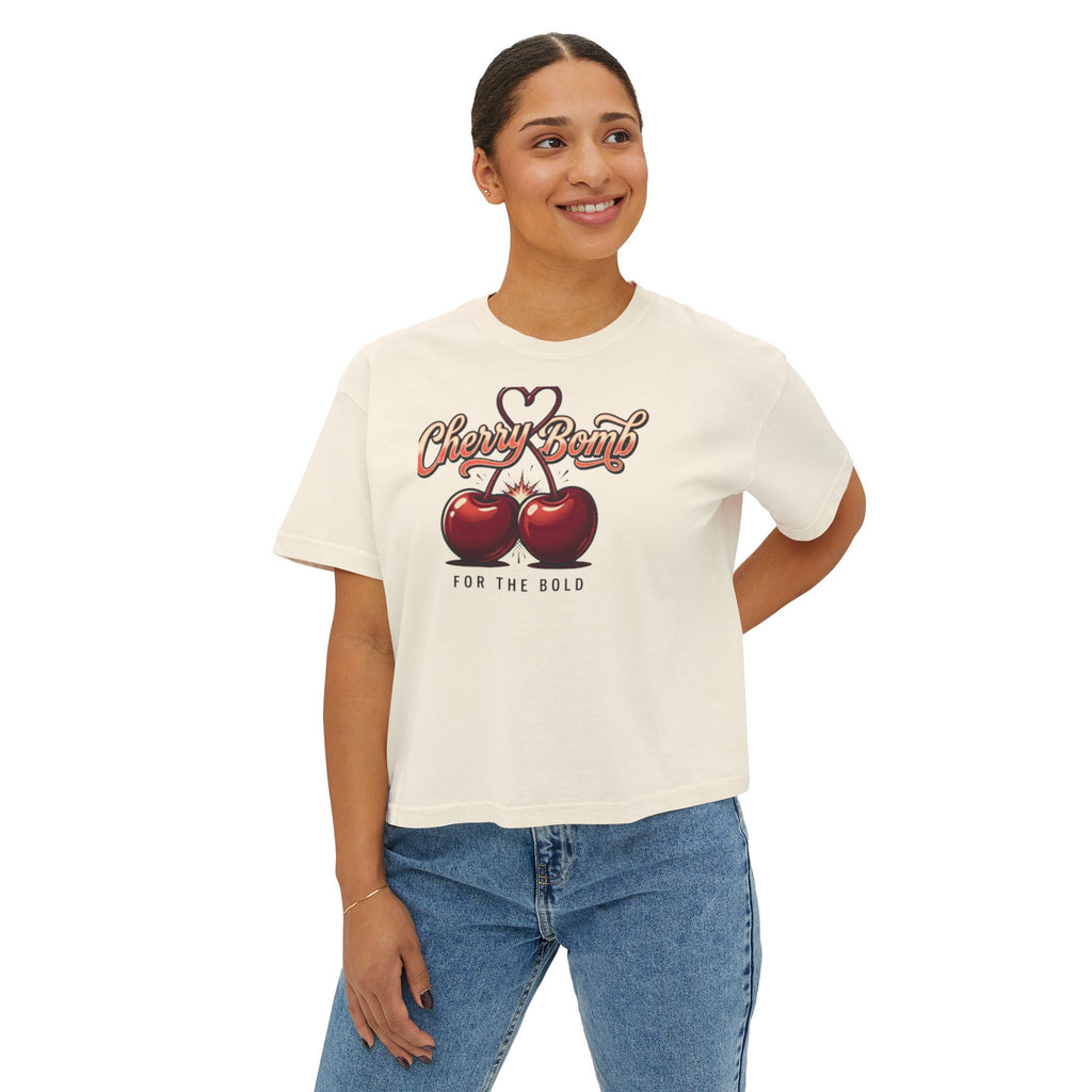 Cherry Bomb Graphic Tee — "Cherry Bomb For The Bold" Women's Boxy T‑Shirt