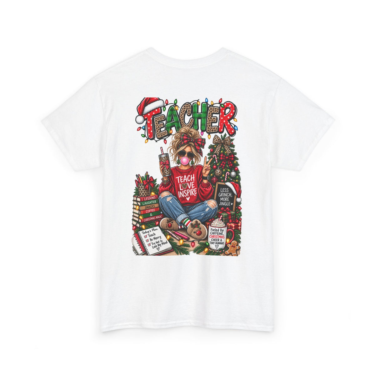 Teacher Christmas T-Shirt — Holiday fun, Teach Love Inspire Holiday Tee