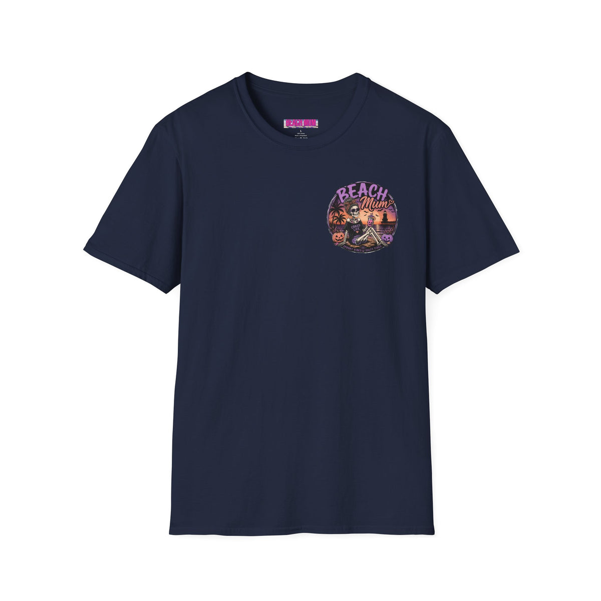 Halloween Beach Mum T-Shirt — Spooky Sunset Bonfire Coastal Mom Tee