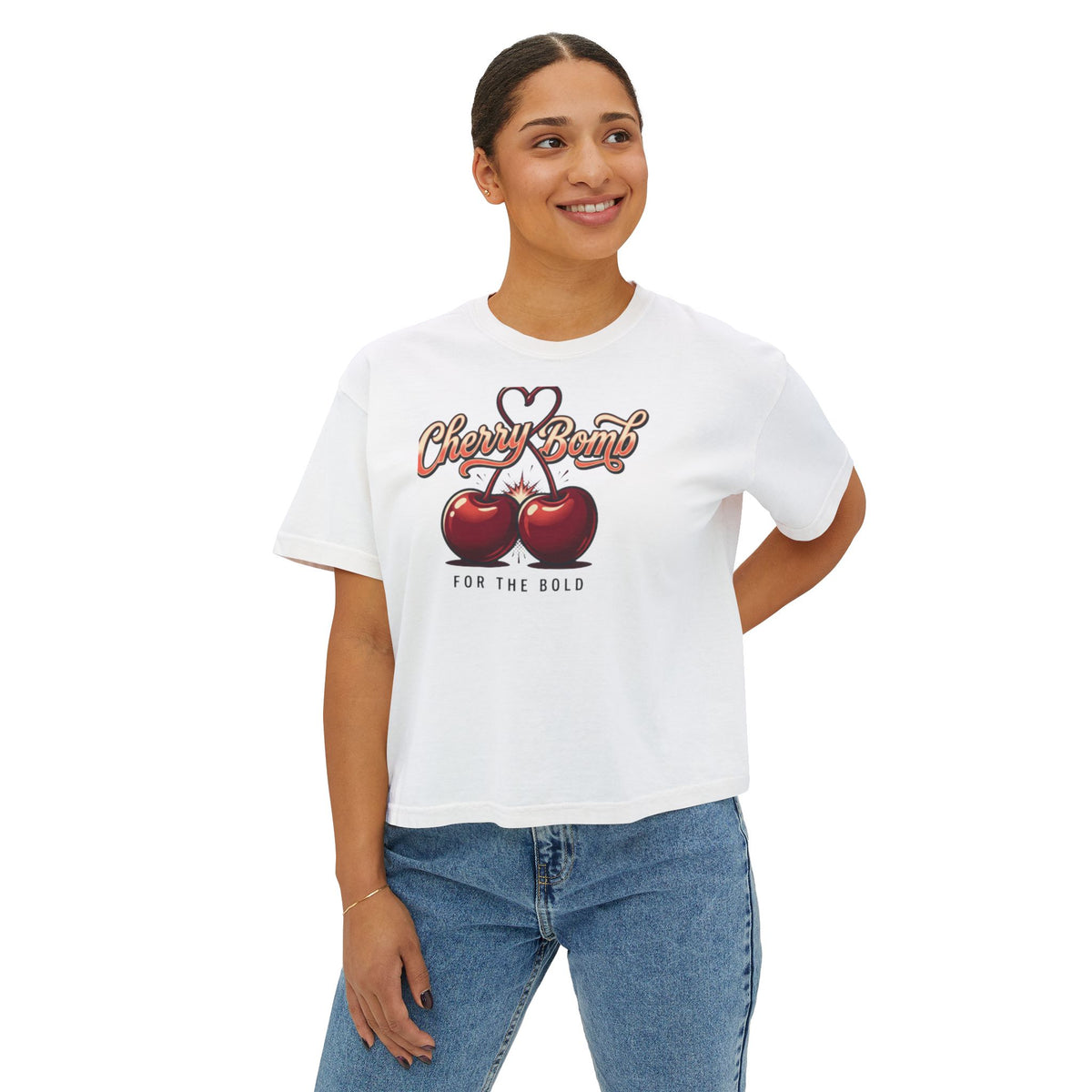 Cherry Bomb Graphic Tee — "Cherry Bomb For The Bold" Women's Boxy T‑Shirt
