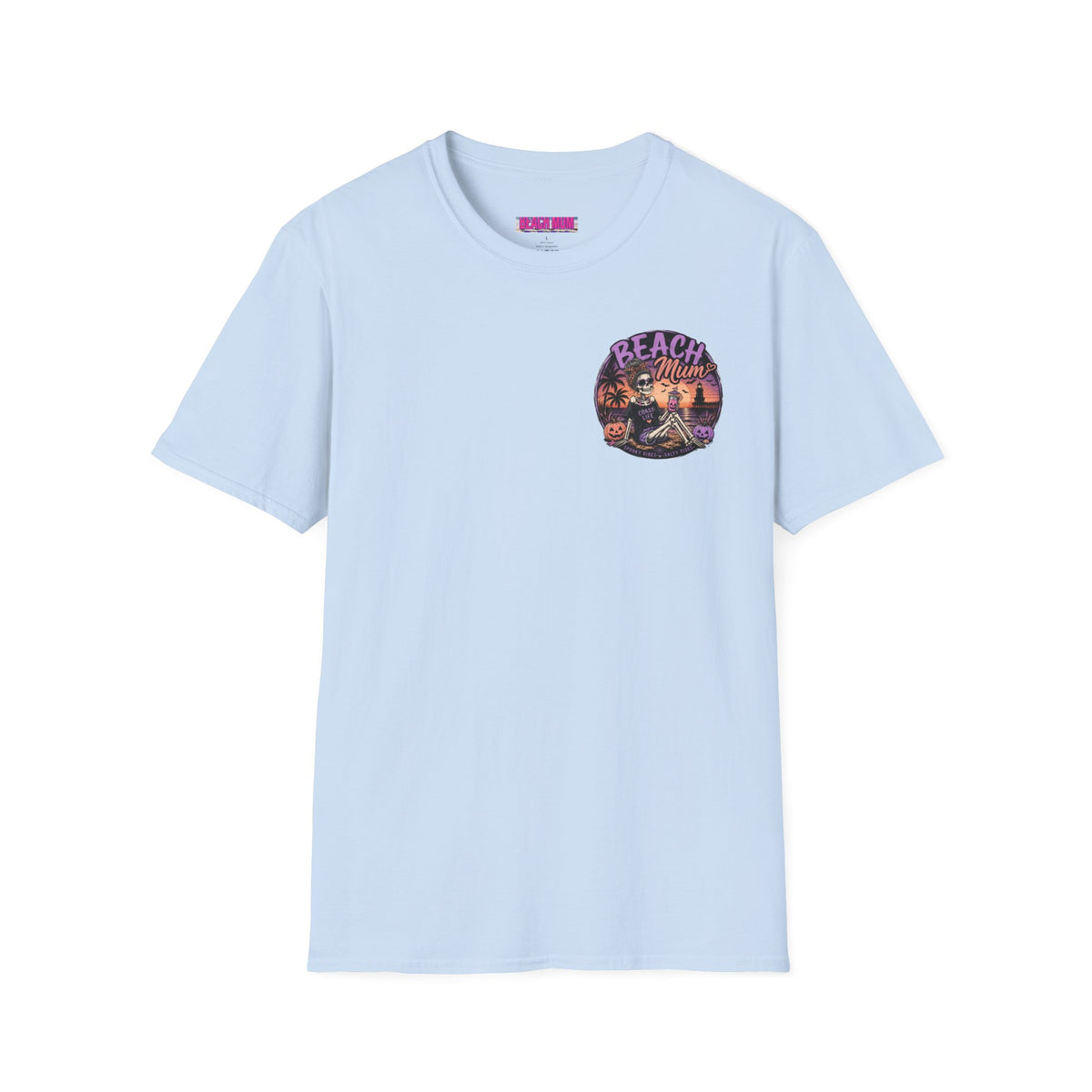 Halloween Beach Mum T-Shirt — Spooky Sunset Bonfire Coastal Mom Tee