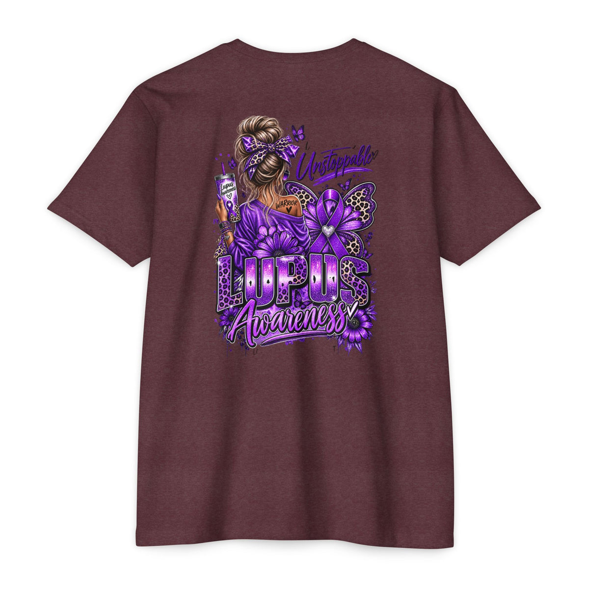 Lupus Awareness T-Shirt — Unstoppable Woman Purple Ribbon Tee