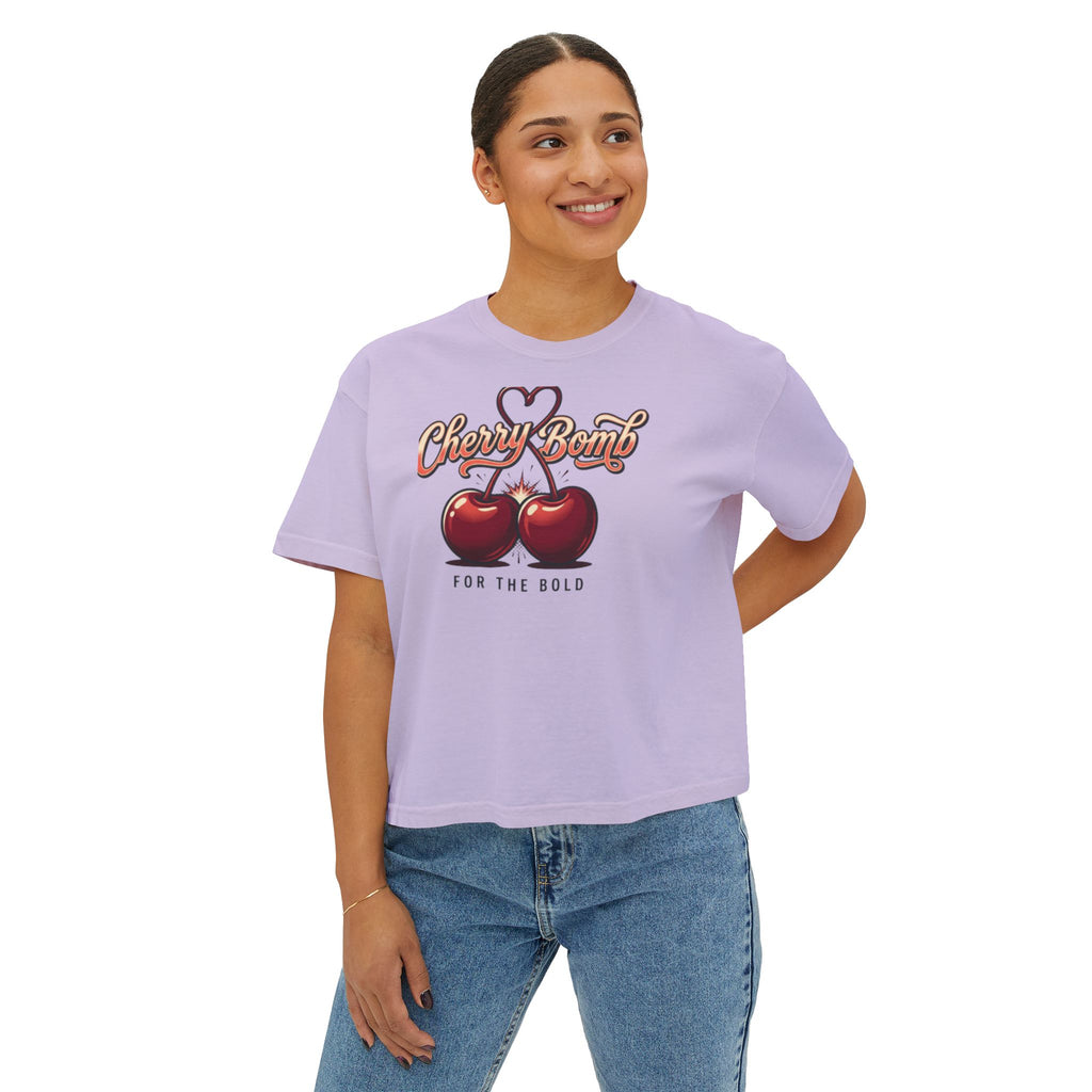 Cherry Bomb Graphic Tee — "Cherry Bomb For The Bold" Women's Boxy T‑Shirt