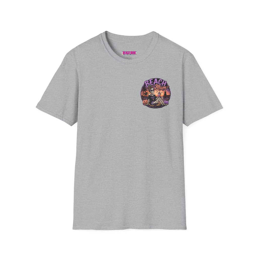 Halloween Beach Mum T-Shirt — Spooky Sunset Bonfire Coastal Mom Tee