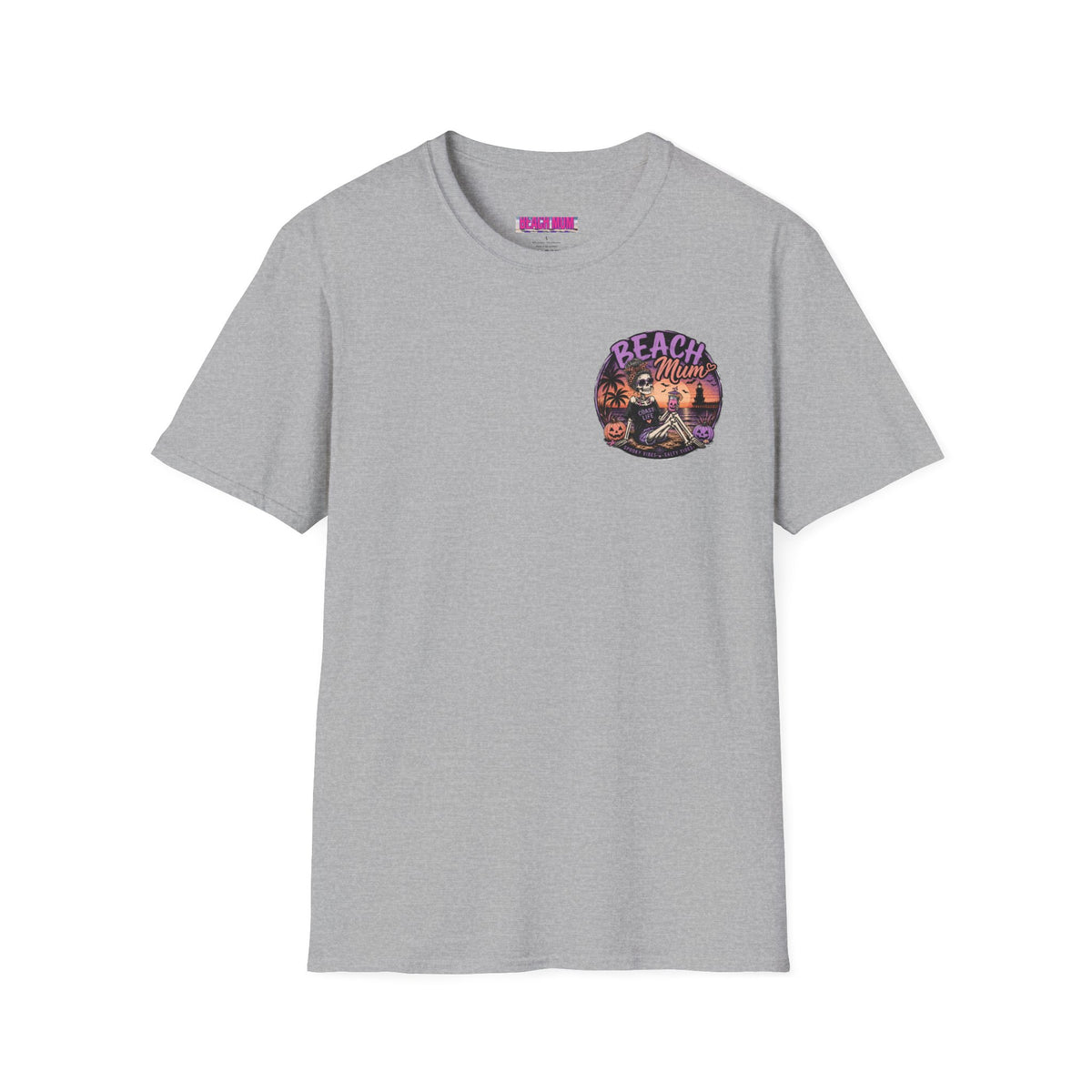 Halloween Beach Mum T-Shirt — Spooky Sunset Bonfire Coastal Mom Tee