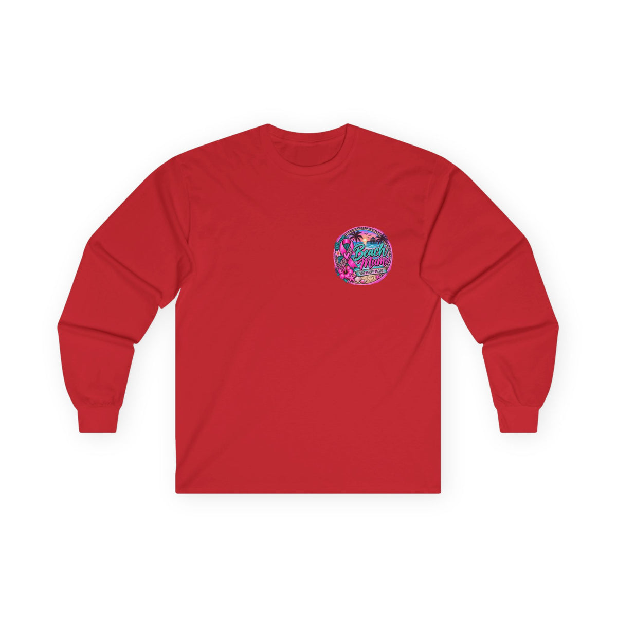 Long Sleeve Tee —  Pink Cancer Survivor Retro Beach Design (Breast Cancer Awareness)