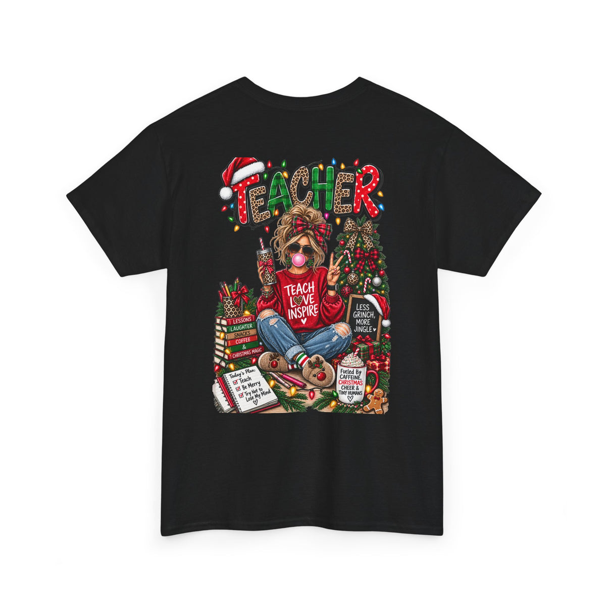 Teacher Christmas T-Shirt — Holiday fun, Teach Love Inspire Holiday Tee