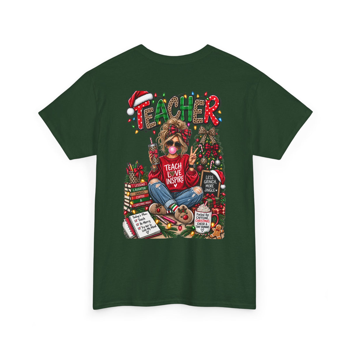 Teacher Christmas T-Shirt — Holiday fun, Teach Love Inspire Holiday Tee