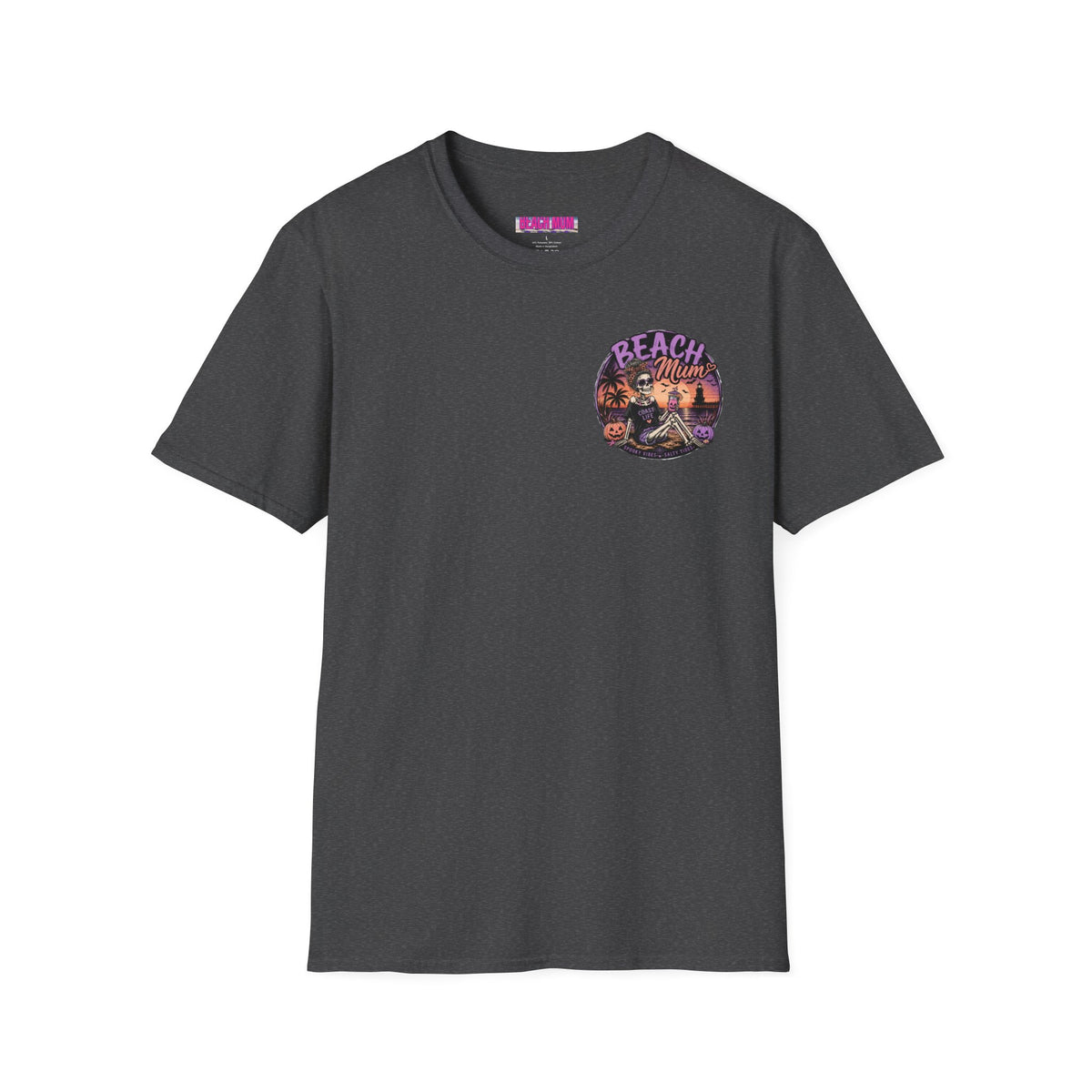 Halloween Beach Mum T-Shirt — Spooky Sunset Bonfire Coastal Mom Tee