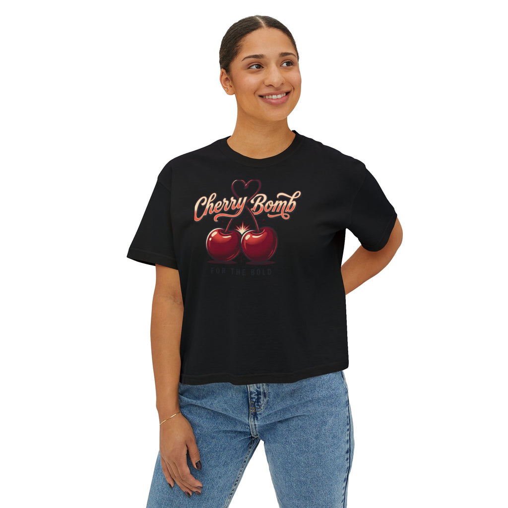 Cherry Bomb Graphic Tee — "Cherry Bomb For The Bold" Women's Boxy T‑Shirt