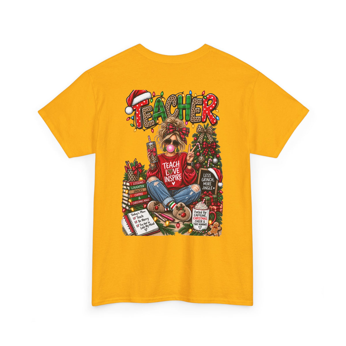 Teacher Christmas T-Shirt — Holiday fun, Teach Love Inspire Holiday Tee