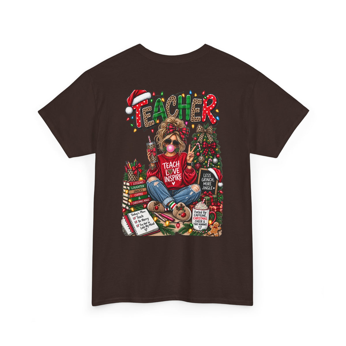 Teacher Christmas T-Shirt — Holiday fun, Teach Love Inspire Holiday Tee