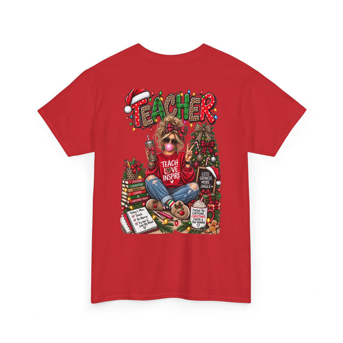 Teacher Christmas T-Shirt — Holiday fun, Teach Love Inspire Holiday Tee