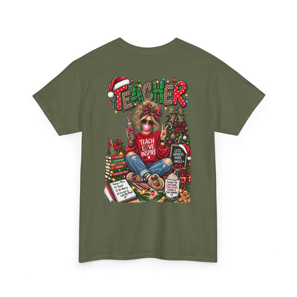 Teacher Christmas T-Shirt — Holiday fun, Teach Love Inspire Holiday Tee