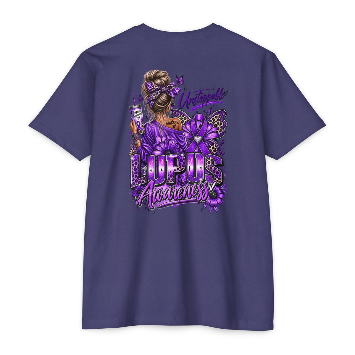 Lupus Awareness T-Shirt — Unstoppable Woman Purple Ribbon Tee