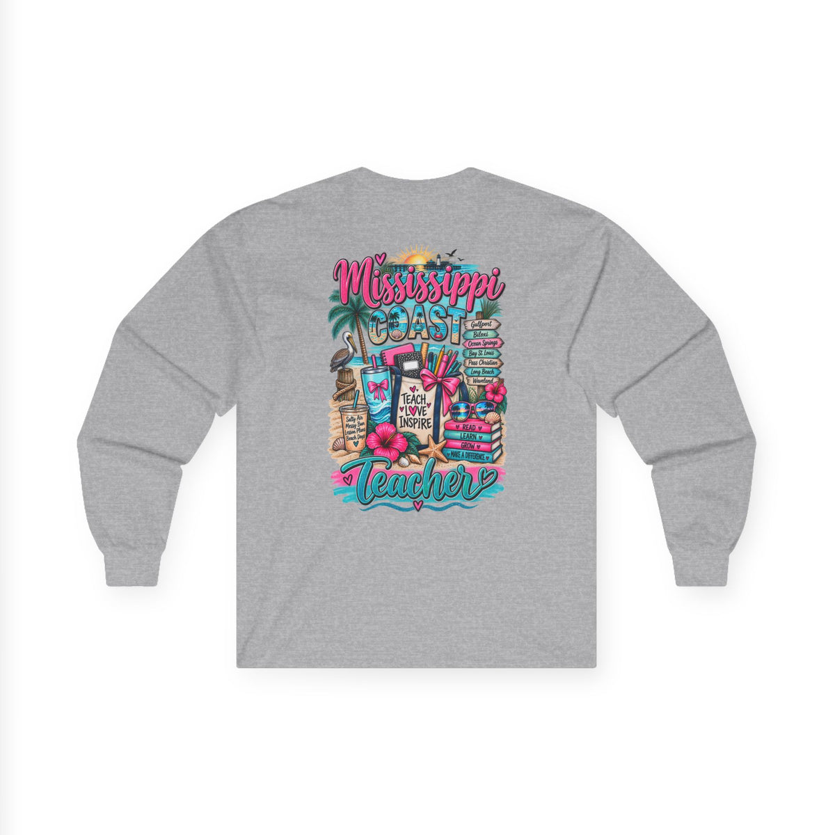 Mississippi Proud Teacher Long Sleeve Tee — Beachy Gulf Coast Teacher Shirt