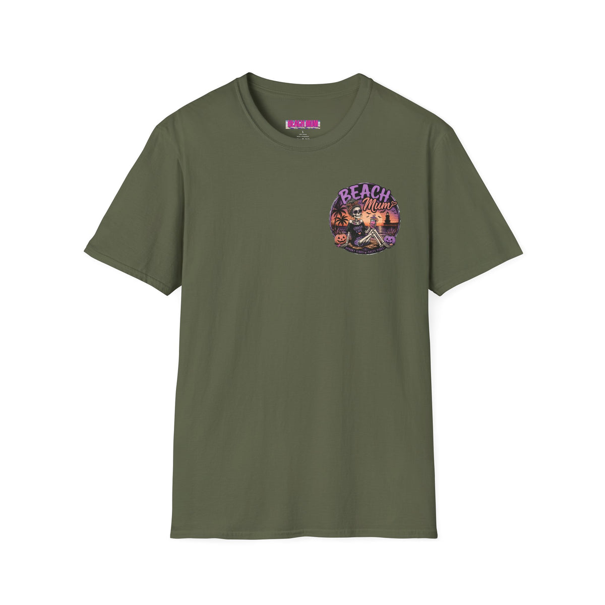 Halloween Beach Mum T-Shirt — Spooky Sunset Bonfire Coastal Mom Tee