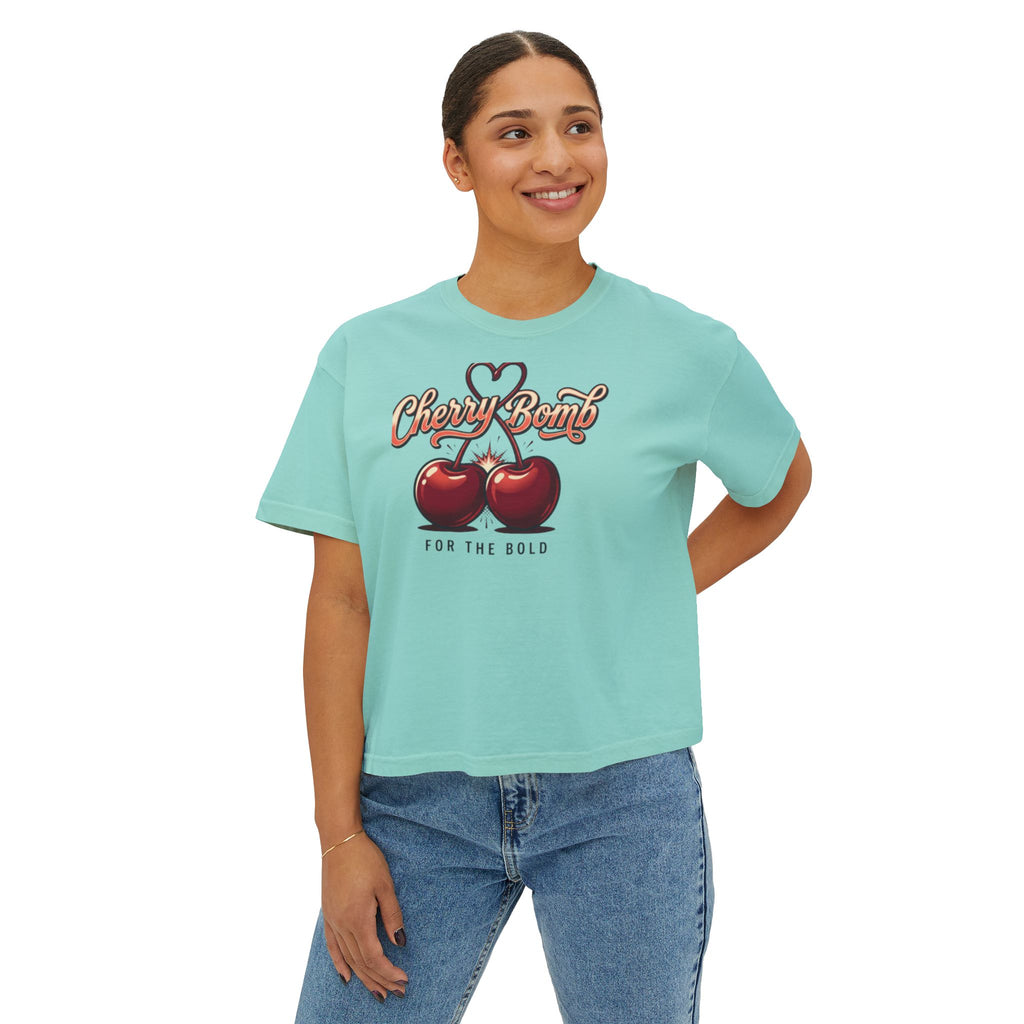 Cherry Bomb Graphic Tee — "Cherry Bomb For The Bold" Women's Boxy T‑Shirt