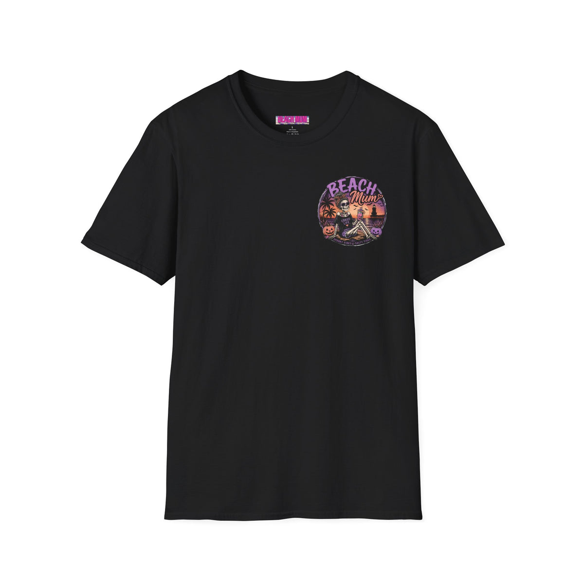 Halloween Beach Mum T-Shirt — Spooky Sunset Bonfire Coastal Mom Tee