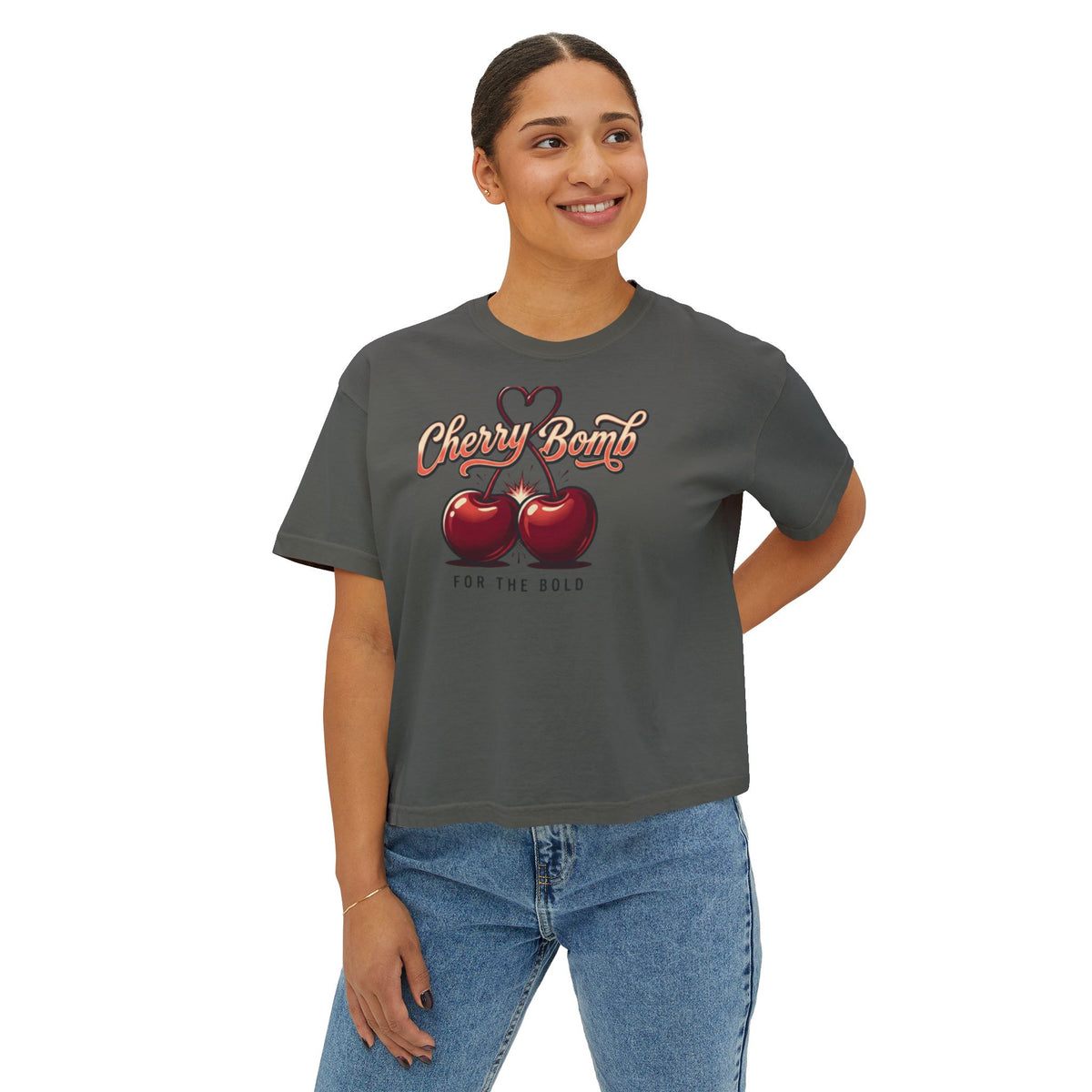 Cherry Bomb Graphic Tee — "Cherry Bomb For The Bold" Women's Boxy T‑Shirt