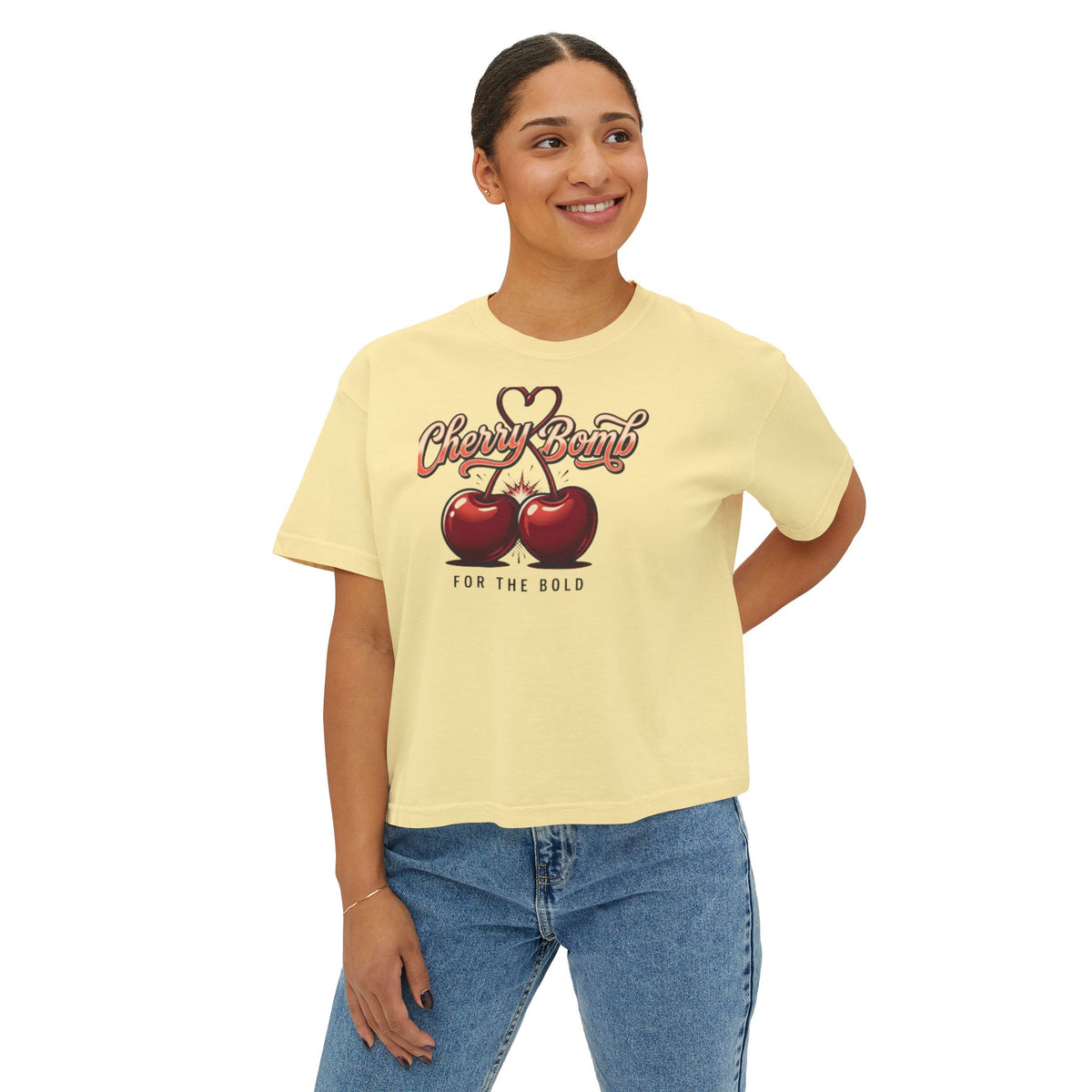 Cherry Bomb Graphic Tee — "Cherry Bomb For The Bold" Women's Boxy T‑Shirt