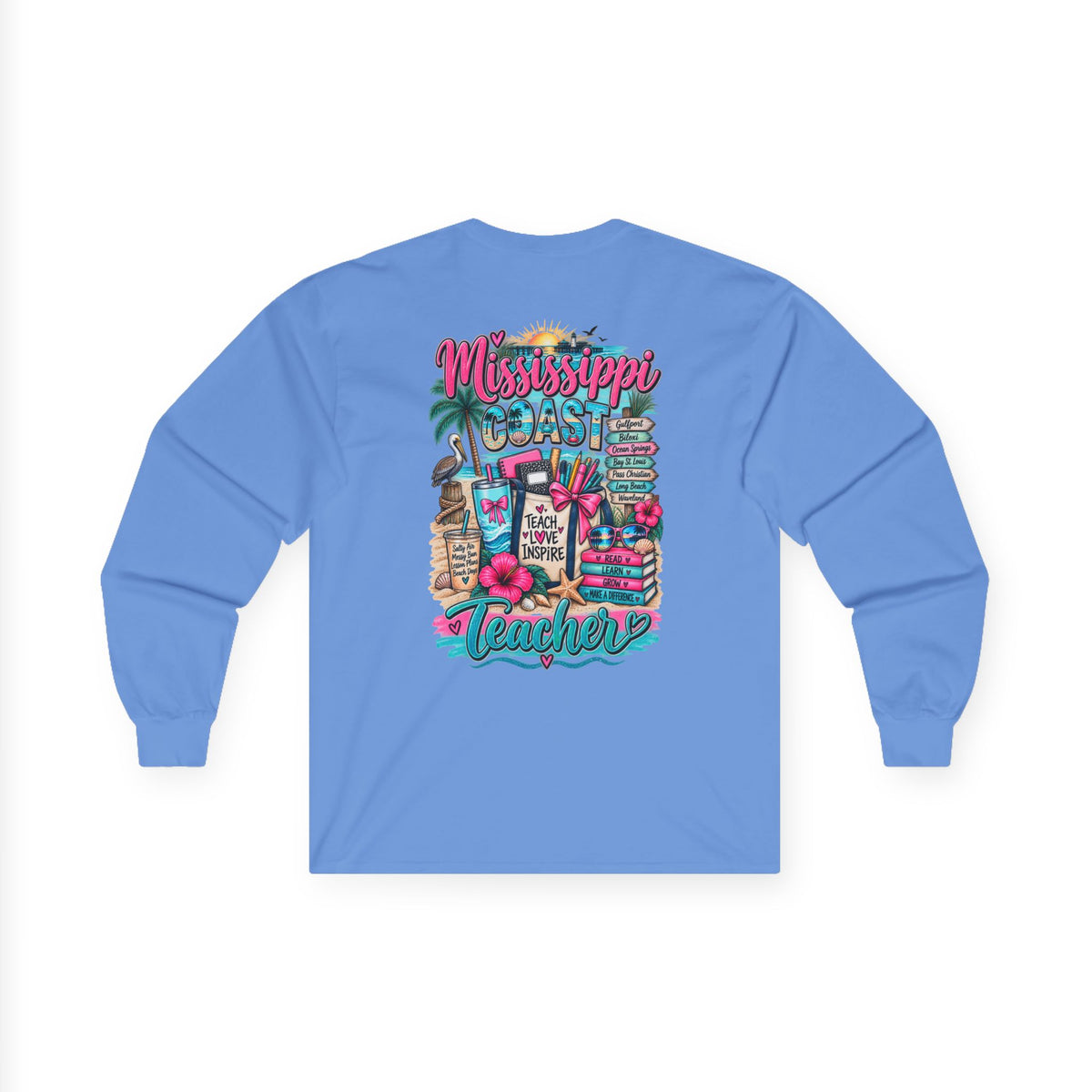 Mississippi Proud Teacher Long Sleeve Tee — Beachy Gulf Coast Teacher Shirt